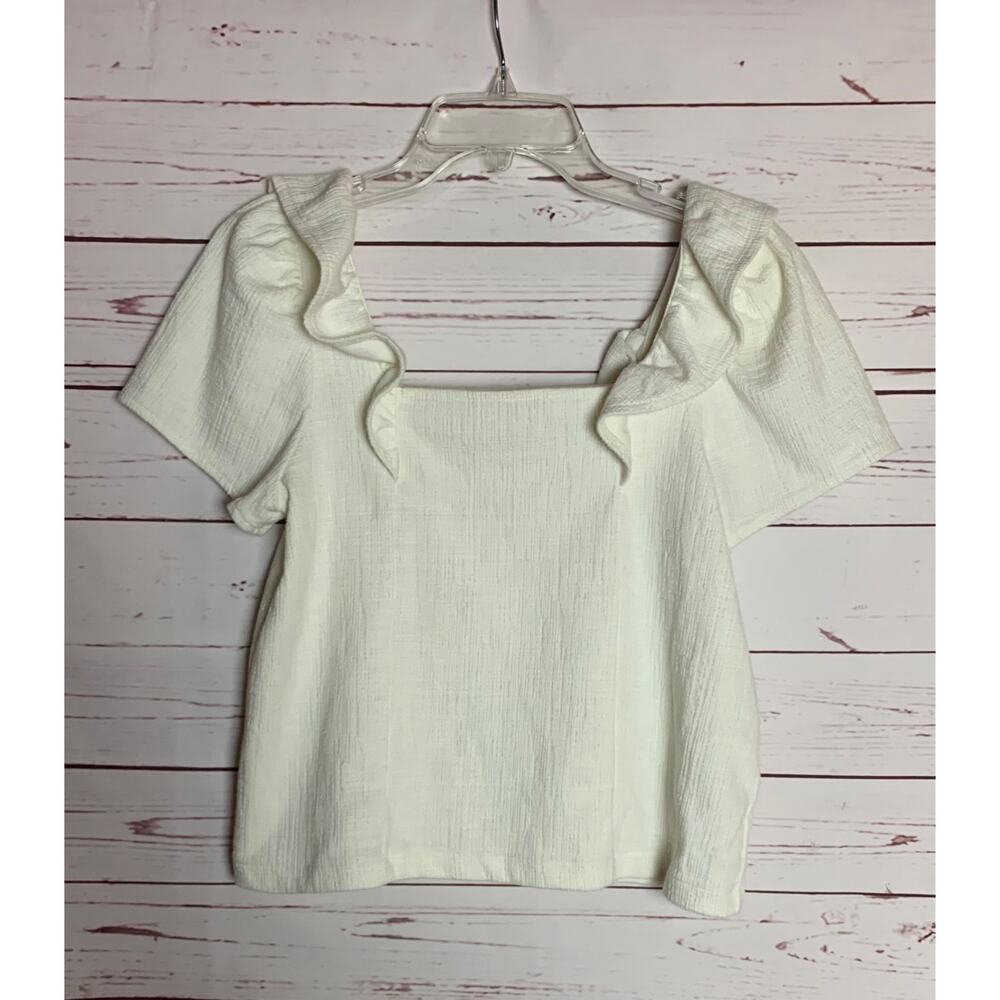 Madewell Women's S Small Cream Ruffle Short Sleeve Cute Spring Summer Top Blouse